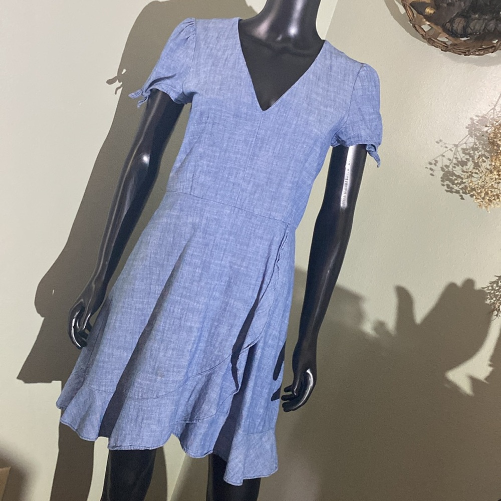 J. Crew Blue Flutter Sleeve V-Neck Sundress